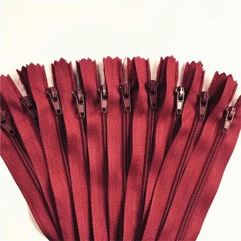 10-Piece 3–24 in (7.5–60 cm) Nylon Coil Zipper Set, Burgundy, 55 cm