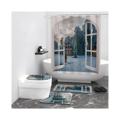 CHDGSJ Nature Shower Curtain Set, 4-Piece, Snow Landscape, 150 x 180 cm