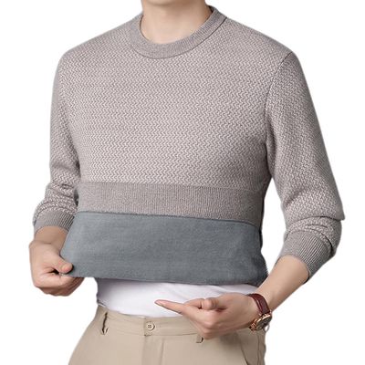 KEKUBUWE Men's Warm Sherpa-Lined Crewneck Sweater, Beige, XXL