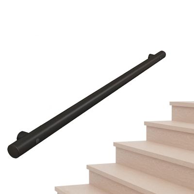 DMCHENGMA Black Metal Stair Handrail, 30–600 cm Round Tube Railing for Indoor and Outdoor Use, Wall-Mounted Stainless Steel Handrail (390 cm)
