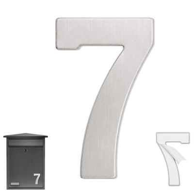 TECHZOCO House Number 7, Self-Adhesive, 304 Stainless Steel, 75 mm H x 47 mm W, Silver