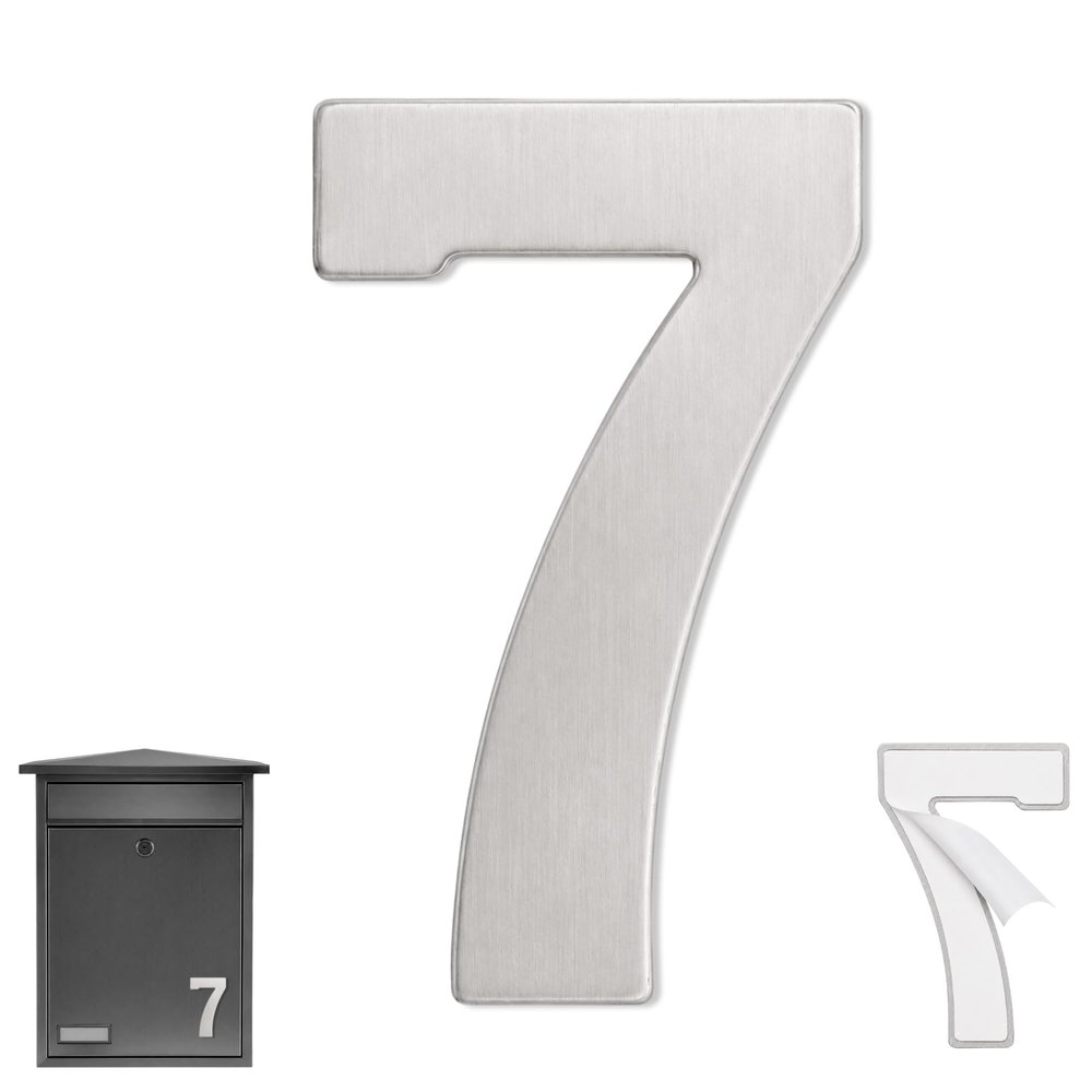 TECHZOCO House Number 7, Self-Adhesive, 304 Stainless Steel, 75 mm H x 47 mm W, Silver