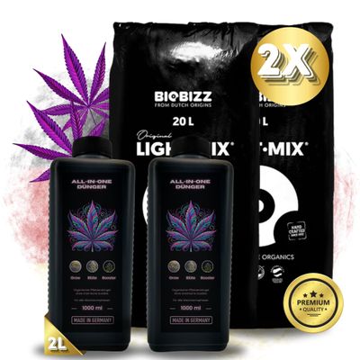 TronicXL 2 x All-in-One Fertilizer for BioBizz + 2 Bags of Light Mix Grow Soil for Propagation & Flowering, Complete Grow Try Pack