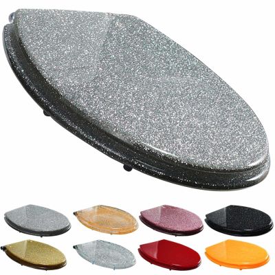Heavy-Duty Glitter Toilet Seat, Soft-Close, Quick-Release, Silver