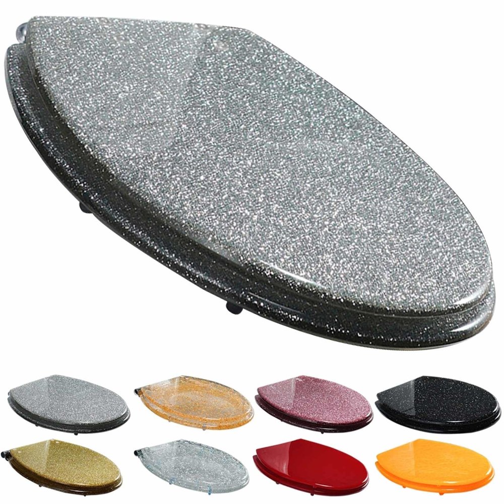 Heavy-Duty Glitter Toilet Seat, Soft-Close, Quick-Release, Silver