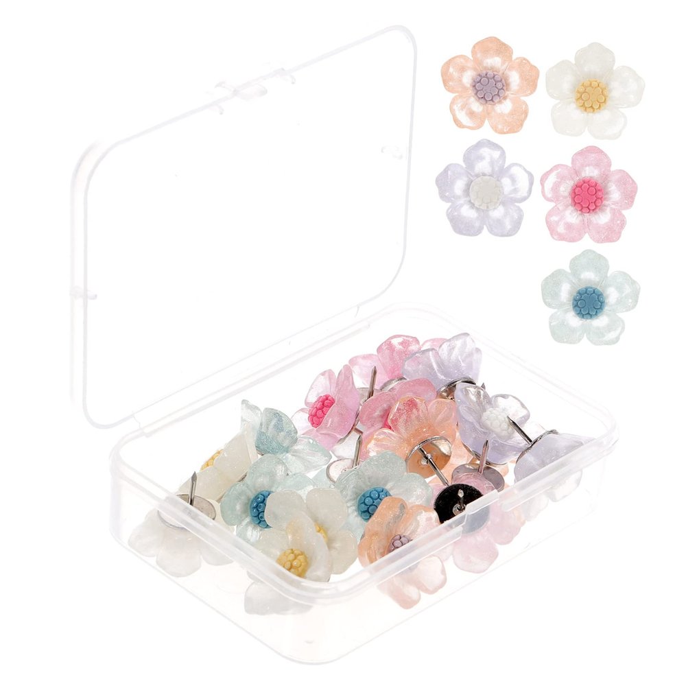 Lurrose Flower Thumbtack Set, 20 Pieces, Resin Push Pins for Cards and Office Use