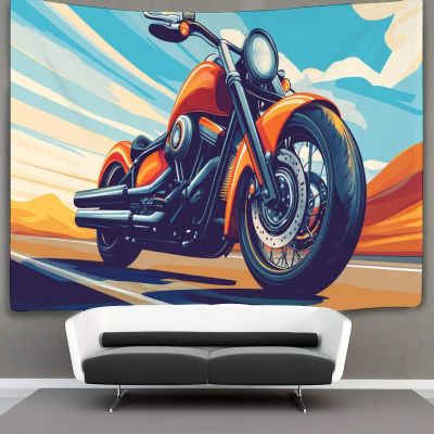 CTAMM Orange Rock Motorcycle Wall Tapestry with Blue Sky Background, 150 x 200 cm