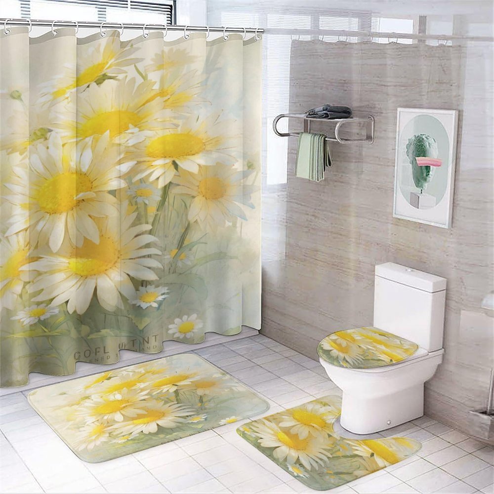 4-Piece Sunflower Bathroom Set with Shower Curtain