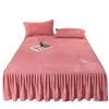 Milk Velvet Quilted Bed Skirt and Bedspread Set with 2 Pillowcases, Pink, Super King 180 x 200 cm view 1