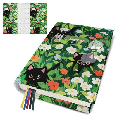 Adjustable Book Cover with Cute Cat Floral Pattern
