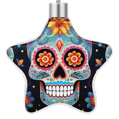 Christmas Star Ornament, Sugar Skull Print, Shimmering Plastic and Aluminum Hanging Decoration