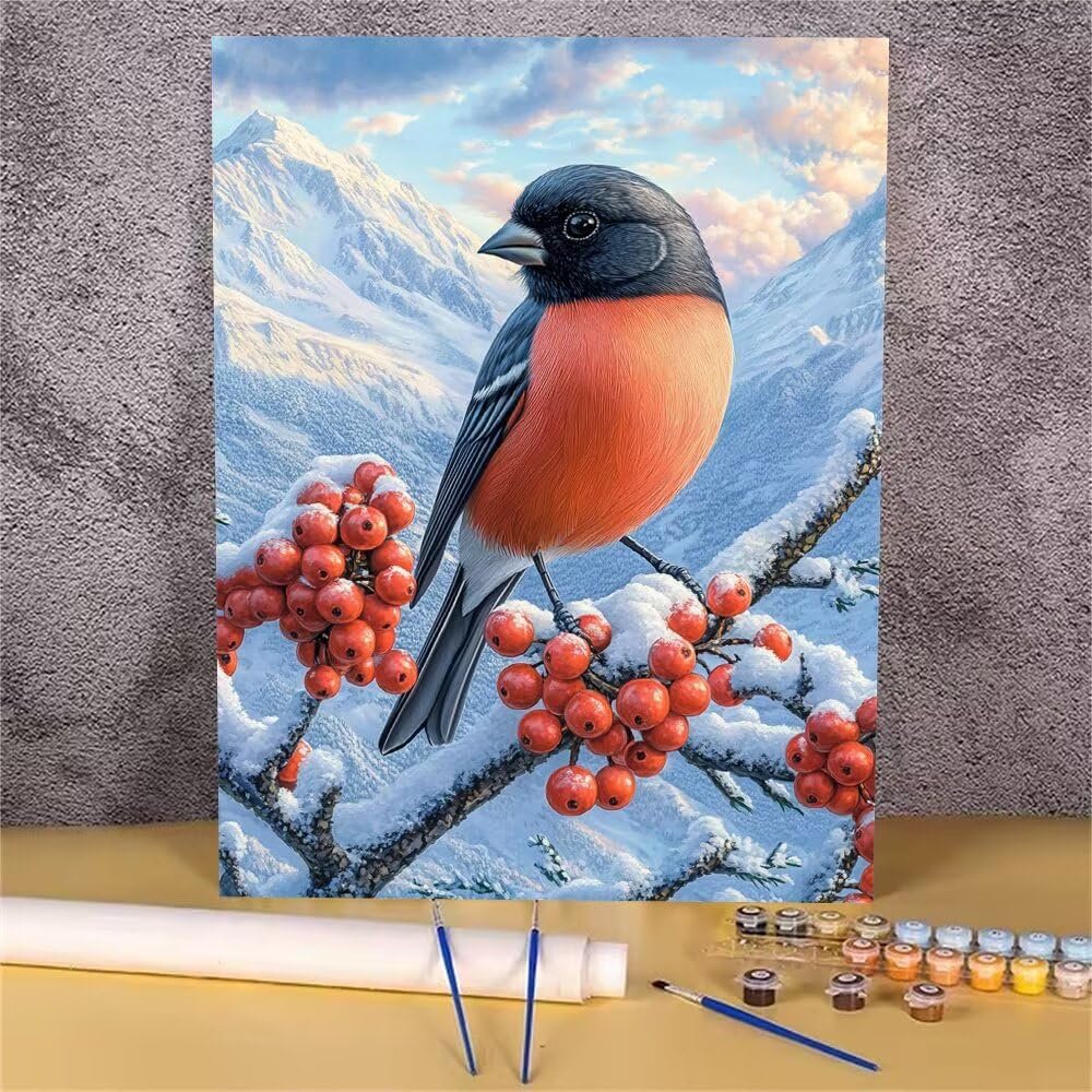 Winter Bird Paint by Numbers Kit, 50 x 65 cm, Unframed