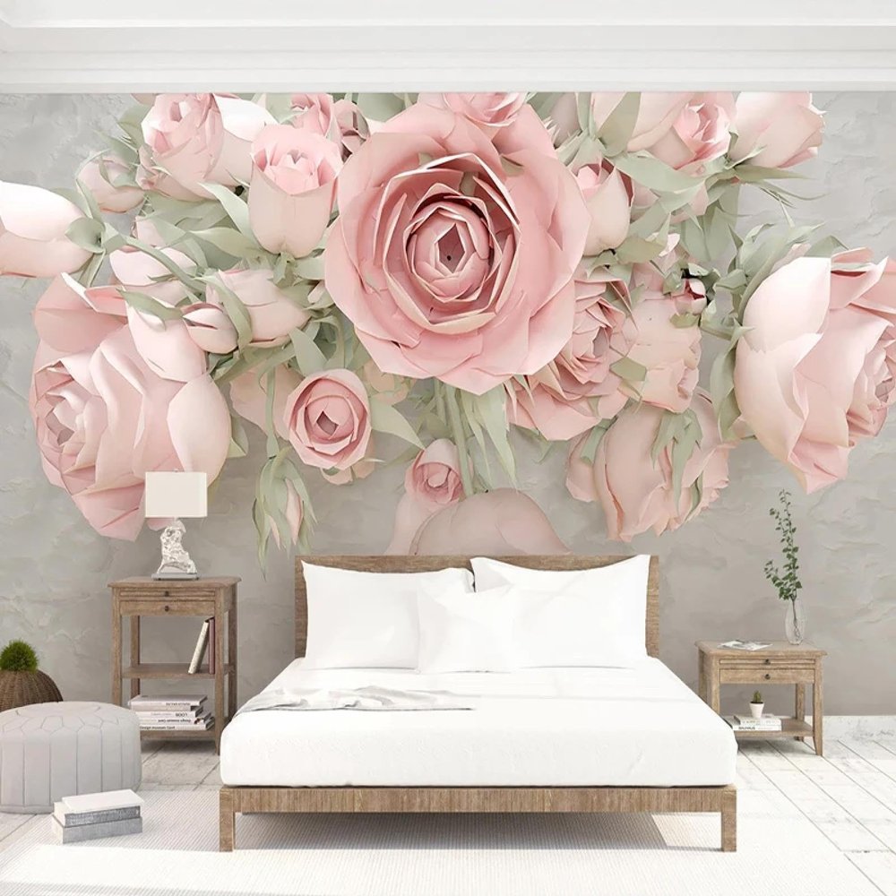 YLLMNOBM Modern Embossed Pink Botanical Floral 3D Self-Adhesive PVC Wallpaper