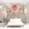 YLLMNOBM Modern Embossed Pink Botanical Floral 3D Self-Adhesive PVC Wallpaper view 1