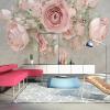 YLLMNOBM Modern Embossed Pink Botanical Floral 3D Self-Adhesive PVC Wallpaper view 2