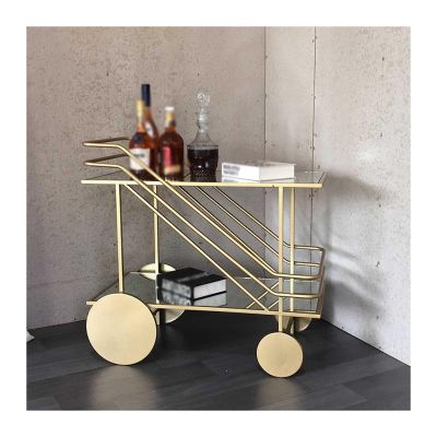 Modern 2-Tier Rolling Cart with Glass Shelves and Metal Frame