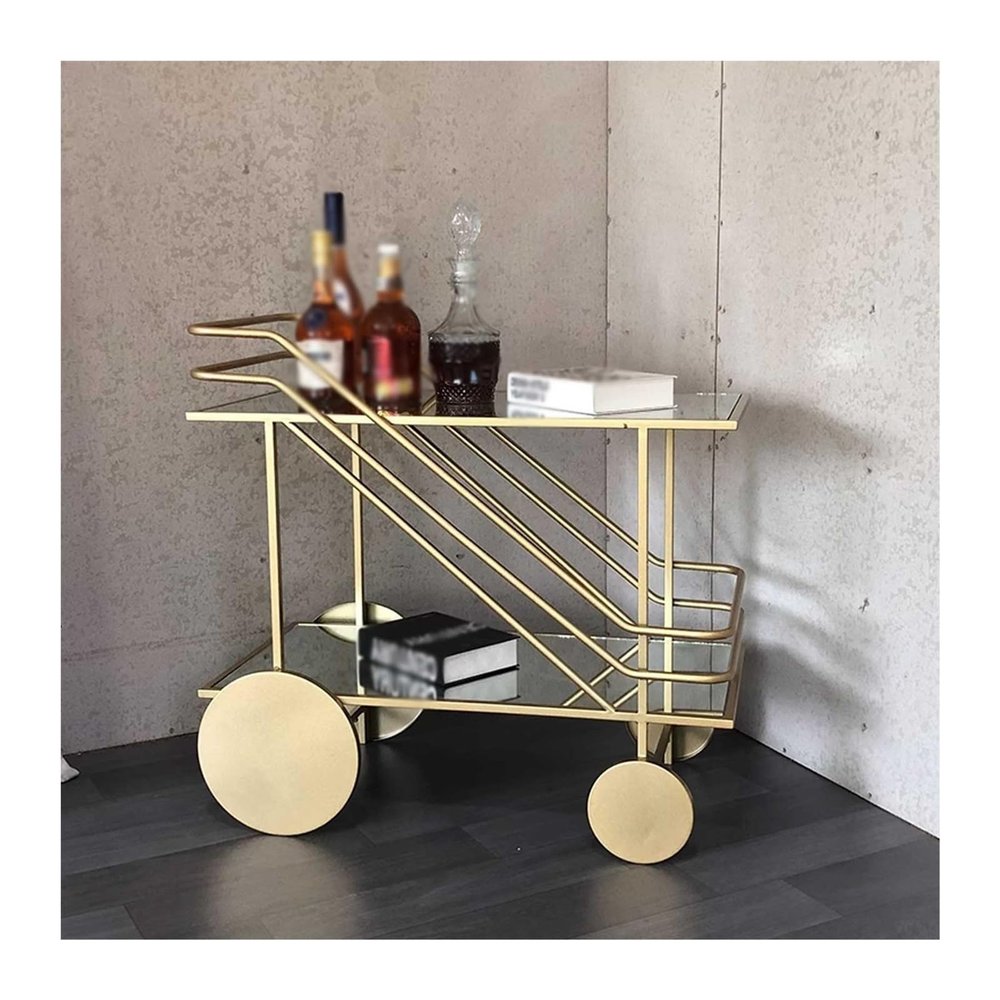 Modern 2-Tier Rolling Cart with Glass Shelves and Metal Frame