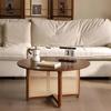 Locuetyn Small Rattan Coffee Table, Boho Solid Wood Round Side Table view 3