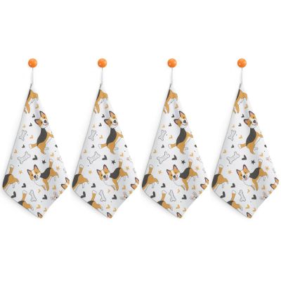 QUEWIQR Welsh Corgi Hanging Hand Towels, Drying Dish Towels for Bathroom and Kitchen, 4-Piece Set