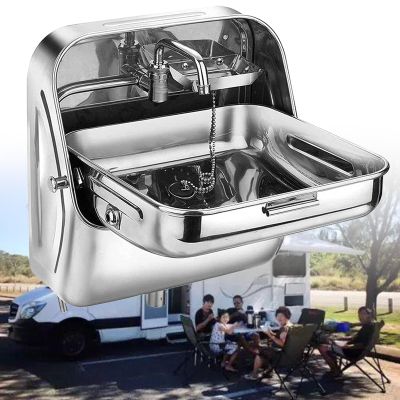 QUSYZD Wall-Mounted Folding Sink with Lid for Boats and RVs
