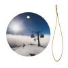 Round Ceramic Christmas Ornament with Ski Lift and Gold-Colored Ribbon view 2