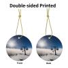 Round Ceramic Christmas Ornament with Ski Lift and Gold-Colored Ribbon view 3