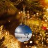 Round Ceramic Christmas Ornament with Ski Lift and Gold-Colored Ribbon view 4
