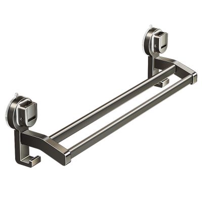 No-Drill Double-Bar Aluminum Towel Holder with Suction Cup
