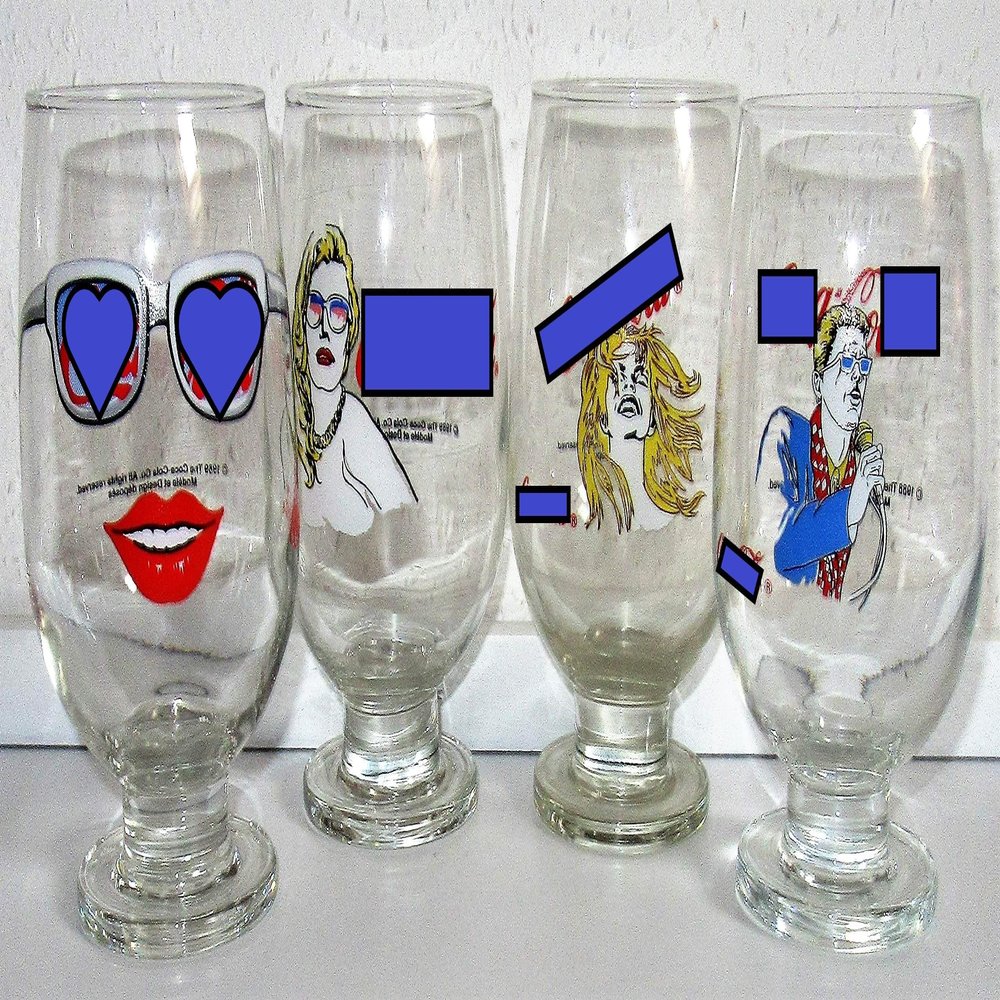 1989 Retro/Vintage Drinking Glasses, Set of 4, 0.3 L Each