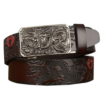 PYWJGZSX Men's Reversible Elastic Leather Belt with Dragon Automatic Buckle, 125 cm/49 in