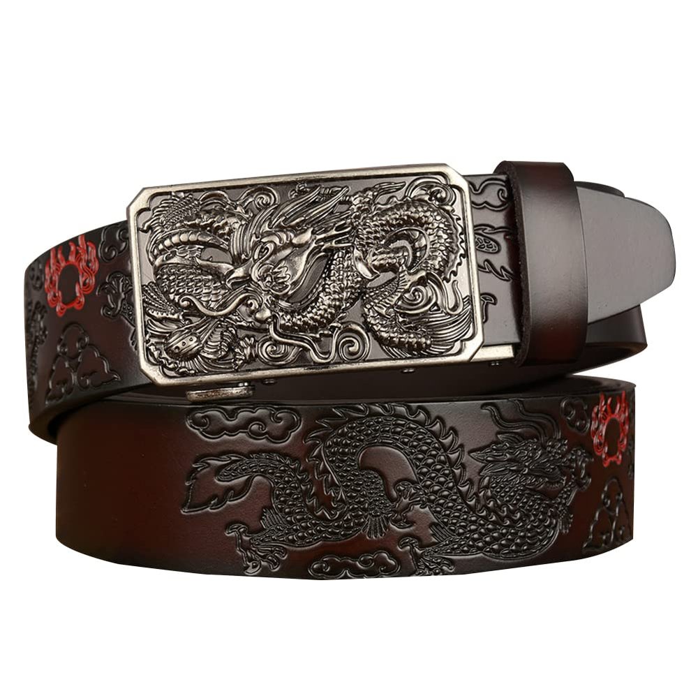 PYWJGZSX Men's Reversible Elastic Leather Belt with Dragon Automatic Buckle, 125 cm/49 in