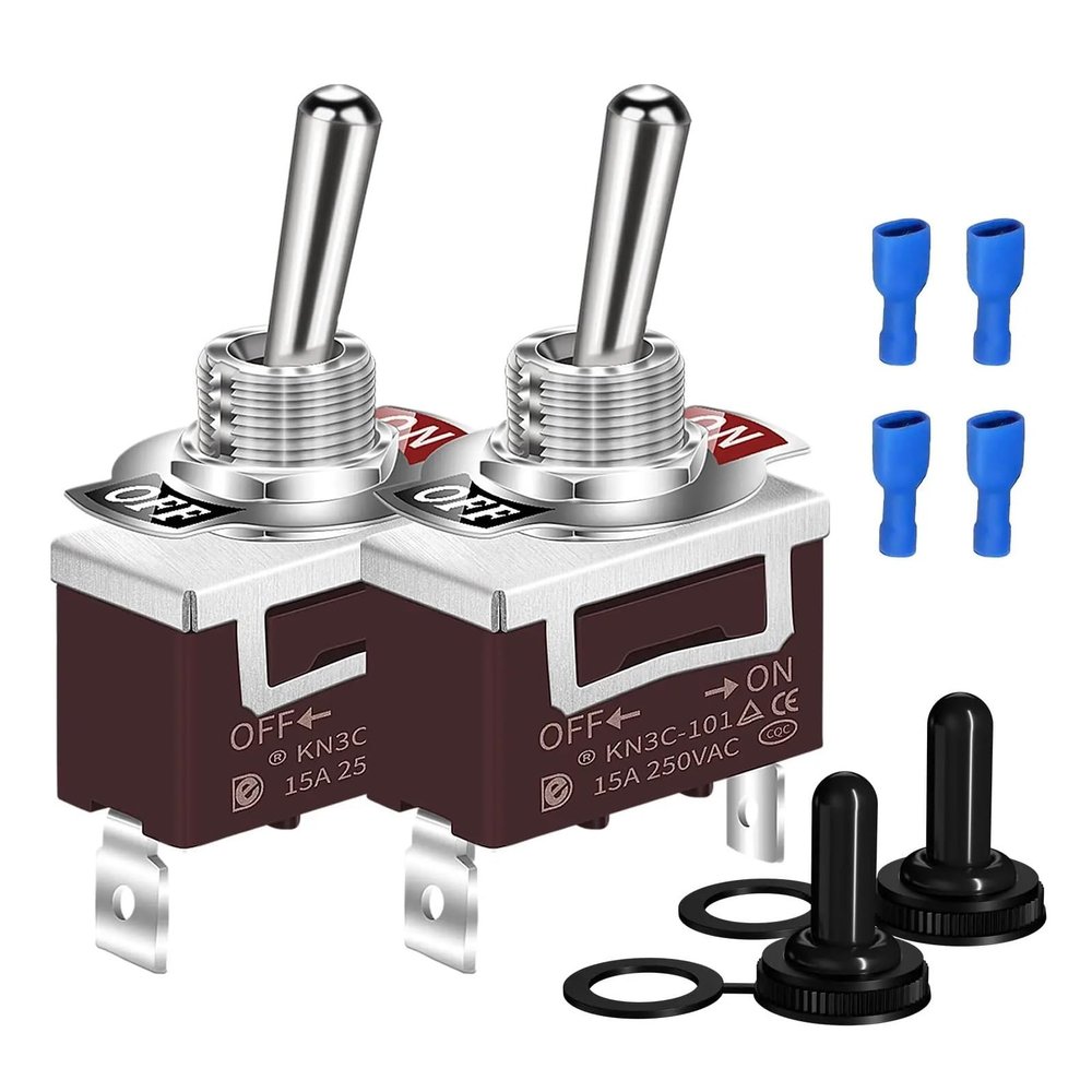 2-Pack SPST Waterproof Toggle Switches, 12V DC 30A / 125V AC 20A, Marine Heavy-Duty, 2-Pin ON/OFF, Spade Terminals