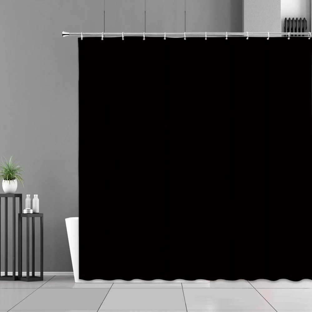 KDOVOXB Black Fabric Shower Curtain, Modern Minimalist, 170 x 170 cm, with 12 Hooks