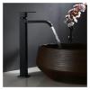 Square Black Metal Waterfall Bathroom Sink Faucet for Tall Basins view 2