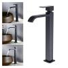 Square Black Metal Waterfall Bathroom Sink Faucet for Tall Basins view 4