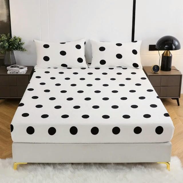 XHBYW 90/180 x 200 x 25 cm Flannel Fitted Sheet with Black and White Stripes, Elastic Thick Velvet Mattress Cover for King, Queen, or Single Beds