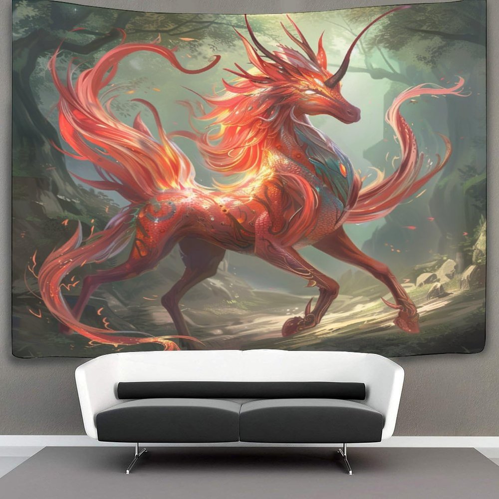 kaiyun Sparkling in the Sun Qilin Tapestry, Wall Hanging, 130 x 150 cm