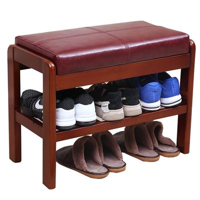 Solid Wood Shoe Bench with Cushion, 1-Tier Rack, White, 60 x 30 x 45 cm