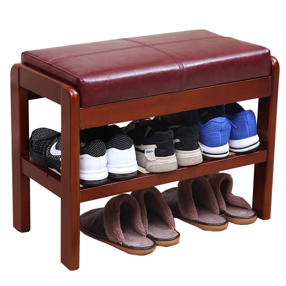 Solid Wood Shoe Bench with Cushion, 1-Tier Rack, White, 60 x 30 x 45 cm