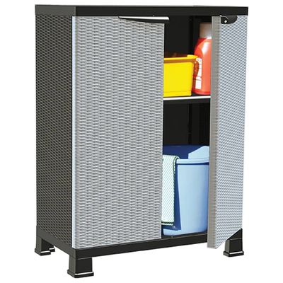 LVHUIDEH Plastic Storage Cabinet with 2 Doors and 2 Shelves, Rattan Design, 68 x 39 x 92 cm