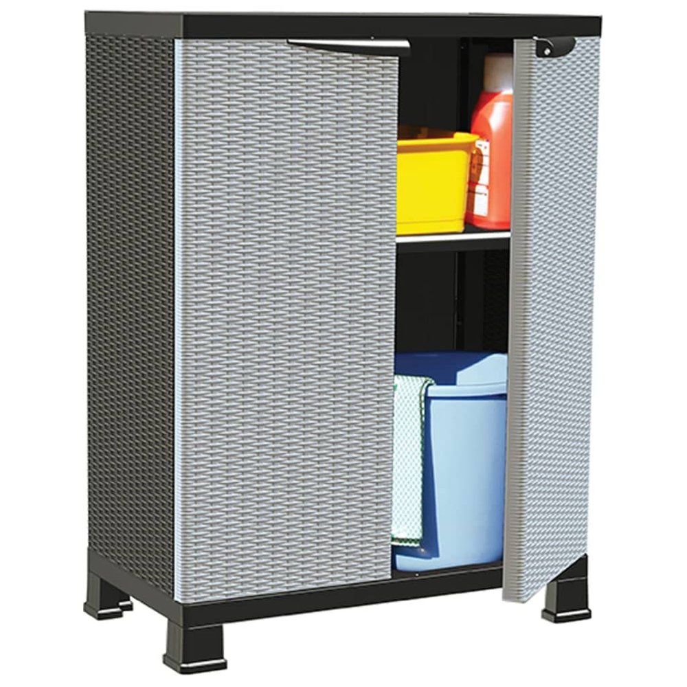LVHUIDEH Plastic Storage Cabinet with 2 Doors and 2 Shelves, Rattan Design, 68 x 39 x 92 cm