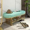 Modern Velvet Shoe Bench with Gold Rack, Green, 80 x 35 x 45 cm view 1