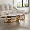 Oval Stone Coffee Table with Metal Base, Luxury Modern Cocktail Table for Living Room 47 view 2