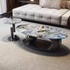 Oval Stone Coffee Table with Metal Base, Luxury Modern Cocktail Table for Living Room 47 view 3