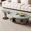 Oval Stone Coffee Table with Metal Base, Luxury Modern Cocktail Table for Living Room 47 view 4