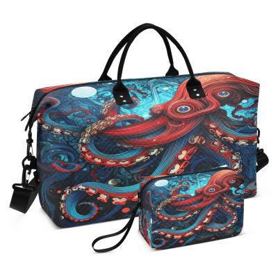 LINNIKEEEE Abstract Animal Octopus Travel Duffel Bag, Sports Bag, Weekender Handbag with Toiletry Bag for Women, Girls, and Men