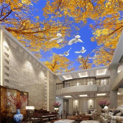 ELOIR 3D Autumn Gold Leaf Dove Wall Mural Wallpaper