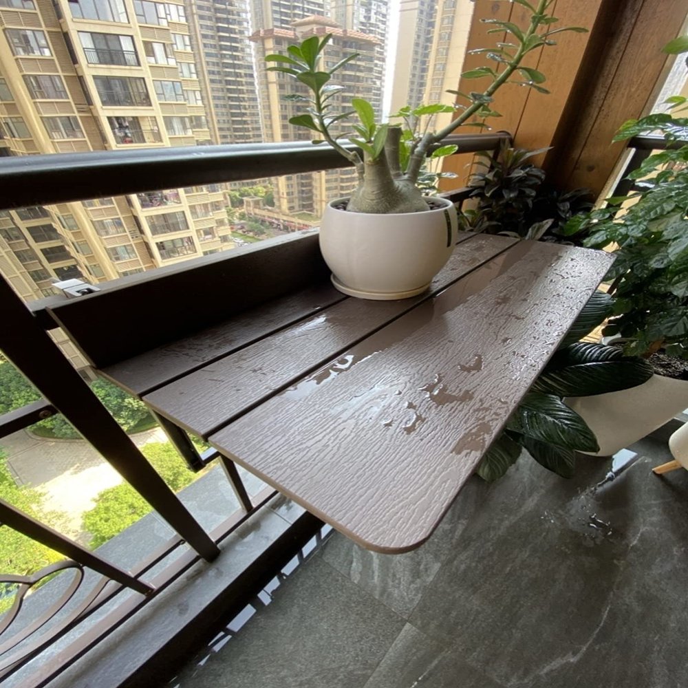 Folding Balcony Railing Bar Table with Height-Adjustable Hanging Desk