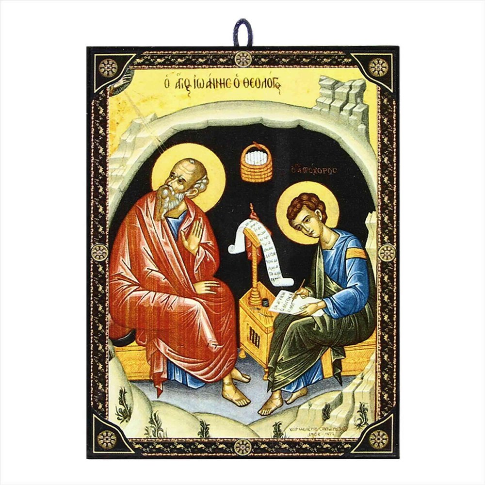 NKlaus John the Theologian and Evangelist with Prochorus Icon, 9.7 x 13.5 x 1.2 cm