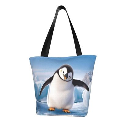 ZHONGSK Women's Tote Bag with Cute Photographing Penguins, Zippered Beach and Shopping Bag